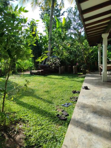 a yard with a lawn with a grassy yard with a tree at Guruge villa in Hikkaduwa