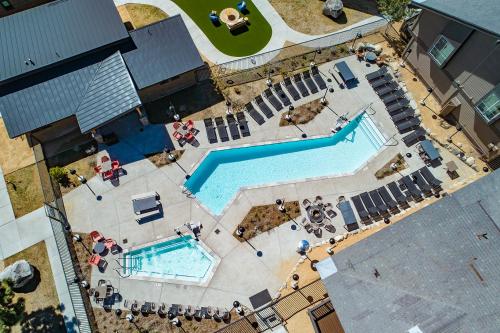 an overhead view of a pool at a resort at Outbound Mammoth in Mammoth Lakes