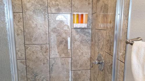 a shower with a glass door in a bathroom at 068B South Rim Star Gazing Private Stay in Valle