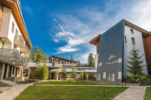 a view of the courtyard of a house at Mountain Bliss 1-BR in Borovets