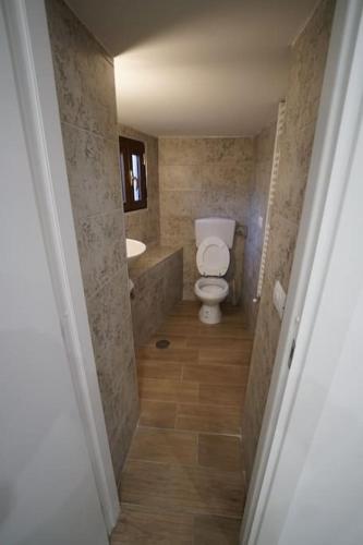 a small bathroom with a toilet and a sink at Casa nel Castello in San Vittore del Lazio
