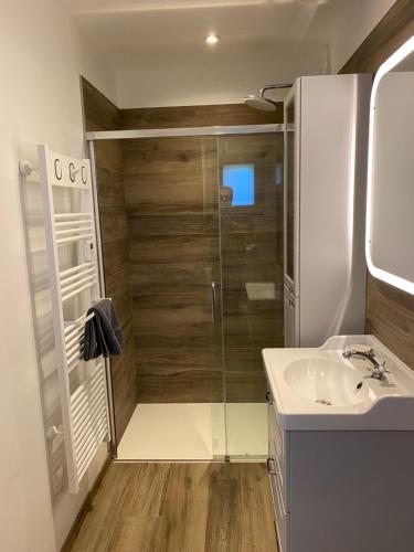 une salle de bain avec douche et lavabo dans l'établissement Dépendance, à Mérignac