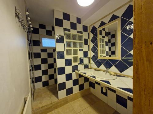 une salle de bain avec un lavabo et un miroir dans l'établissement Charmante Maison campagne Tarn, à Loupiac