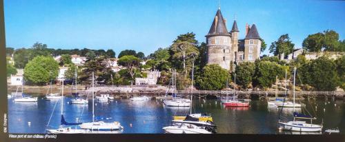 a group of boats in the water in front of a castle at 2 pas de la mer in Bourgneuf-en-Retz