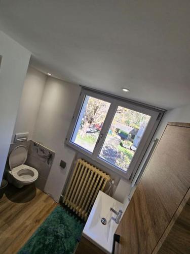 a bathroom with a toilet and a window at Studio 3 personnes avec terrasse in Luchon