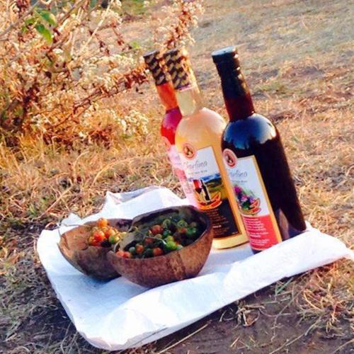 a bowl of fruit and two bottles of wine at Sagada Heritage Village in Sagada