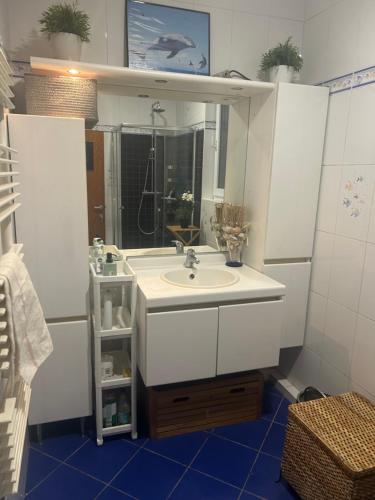 a bathroom with a sink and a mirror at Friend House in Brussels