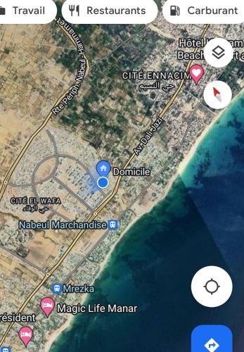 a map of a city and the ocean at Résidence DarNejib, Nabeul in Nabeul
