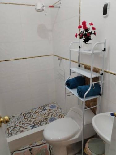 a small bathroom with a toilet and a sink at Cori Wasi in Cusco