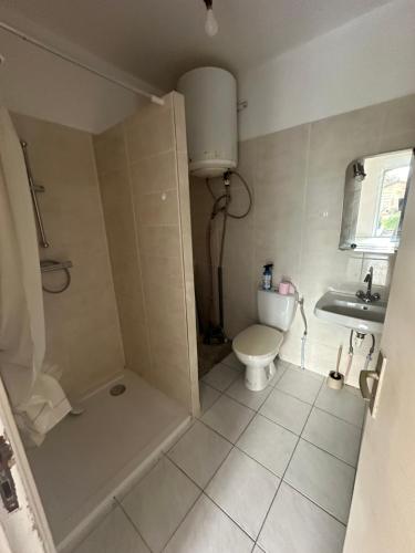 ein Badezimmer mit Toilette und Waschbecken in der Unterkunft U MUCHJU, studio Marana - à la nuitée in Borgo