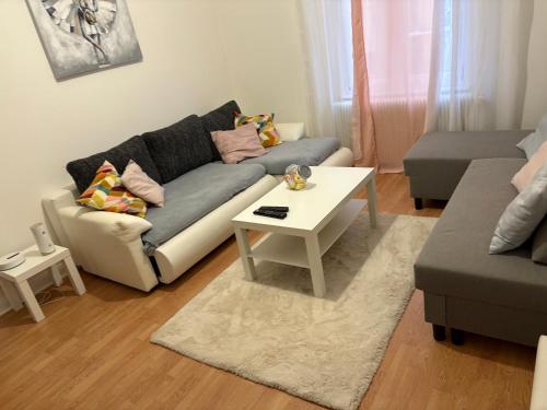 un salon avec un canapé et une table basse dans l'établissement Appart F2, à Bischheim