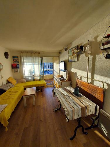 un salon avec un lit et un canapé dans l'établissement appartement 2pièces, au Cap d'Agde