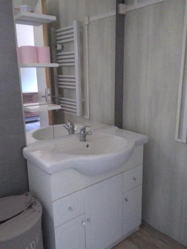 une salle de bain avec un lavabo blanc et des toilettes dans l'établissement Maison de ville - proche Le Pal - Dompierre, à Dompierre-sur-Besbre
