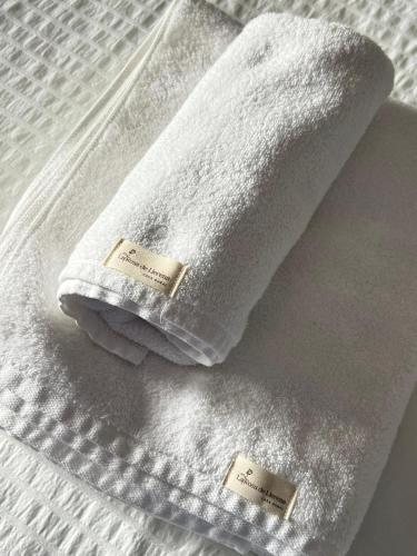 a white towel sitting on top of a bed at Casa rural La Rosa de Llerena in Llerena