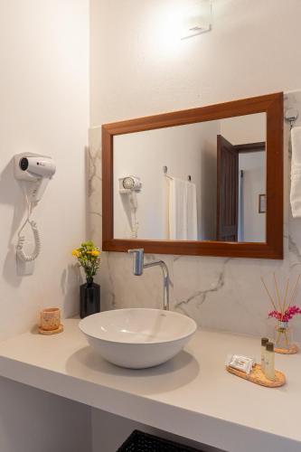 a bathroom with a white sink and a mirror at Pousada Samambaia in Trancoso