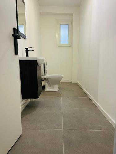 une salle de bain avec toilettes et lavabo dans l'établissement Appartement d'Exception à Saint-Étienne Spacieux 100m2 Haut de Gamme avec 2 Chambres, à Saint-Étienne