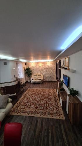 un soggiorno con divano e un grande tappeto di Vila DS - Slănic Prahova a Prăjani