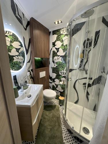 une salle de bain avec une douche, un lavabo et des toilettes dans l'établissement Le cœur de Cannes, à Cannes