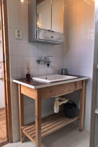 a bathroom with a sink and a mirror at Vakantiewoning MV8 in Egmond-Binnen