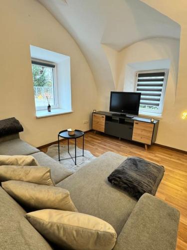 TV a/nebo společenská místnost v ubytování Ferienwohnung in Mixnitz-Bärenschützklamm 2