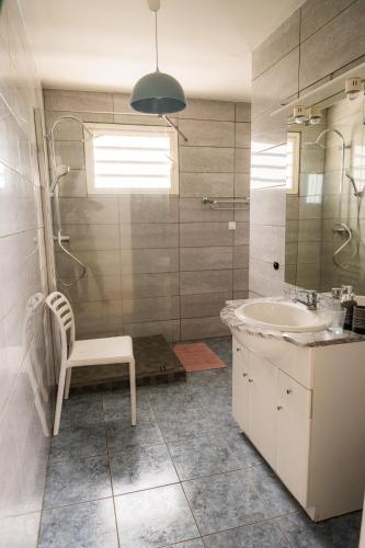 a bathroom with a sink and a shower and a toilet at La case à Nath - Piscine chauffée et jacuzzi in Saint-Pierre