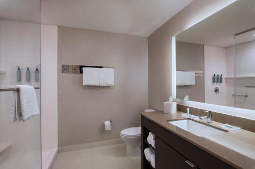 a bathroom with a sink and a toilet and a mirror at Residence Inn by Marriott Corpus Christi South in Corpus Christi