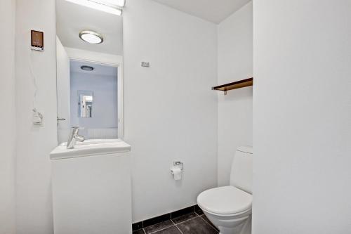 a bathroom with a toilet and a sink at Beautiful Two Story Apartment With Panoramic Views Of Ebeltoft Bay in Ebeltoft