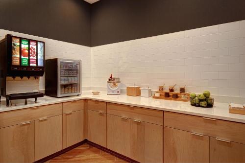 a kitchen with a counter with a microwave and a refrigerator at TownePlace Suites by Marriott Cincinnati Airport South in Florence