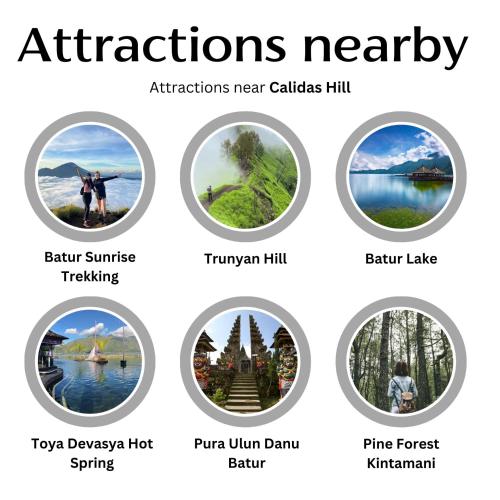 a collage of photos of the attractions of ireland at Calidas Hill in Kintamani