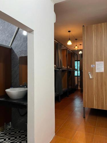 a bathroom with a sink and a mirror at Ỉn Homestay & Café in Ha Giang