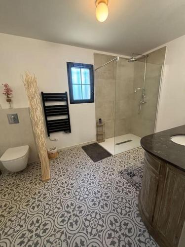 une salle de bain avec une douche, des toilettes et un lavabo dans l'établissement Casa Nostra, à Olmeto