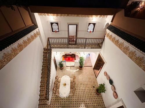 an overhead view of a living room in a house at Riad M Azbetz in Marrakech
