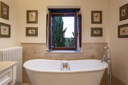 a bath tub in a bathroom with a window at Wine Resort Dievole in Vagliagli