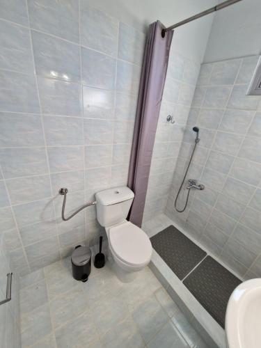 ein Badezimmer mit Toilette und Dusche in der Unterkunft MP Studios in Artemida