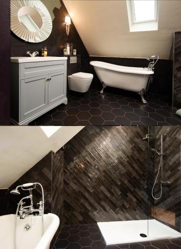 a bathroom with a tub and a toilet and a sink at NYC Loft, Luxury Apartment in Berwick-Upon-Tweed