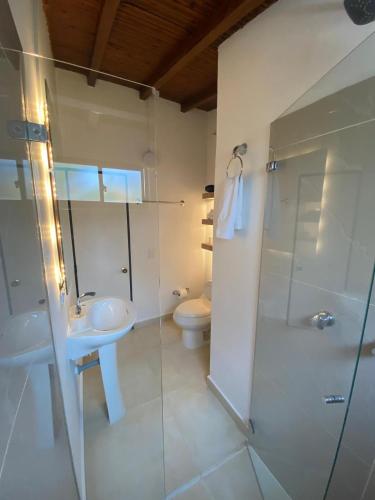 a bathroom with a toilet and a sink and a shower at 'SELECT' Medellin in Medellín