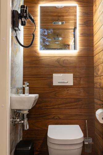 a bathroom with a toilet and a sink at Roostajärve Minivilla in Elbiku