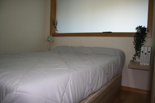 a white bed in a room with a window at Apartamento A Cabana II in Porriño