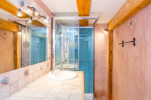 une salle de bain avec un lavabo et une douche dans l'établissement La bergerie des pins, à La Roquette-sur-Siagne