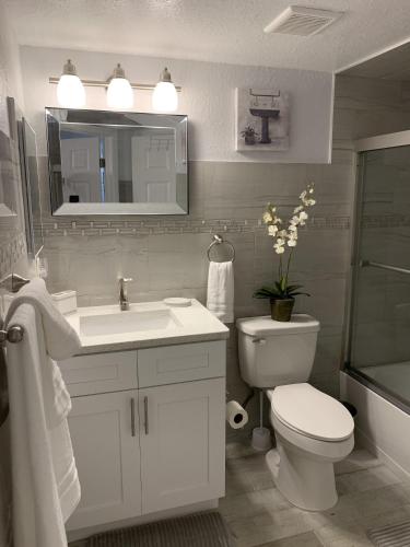 a white bathroom with a sink and a toilet at Villa del Sol in Kissimmee