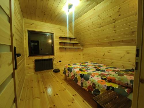 a bedroom with a bed and a tv in a room at Leśny Wyraj in Borsuki