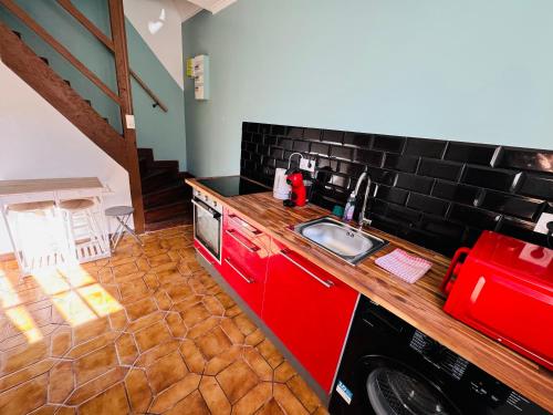 Il comprend une cuisine équipée d'un évier et d'un plan de travail avec un lave-vaisselle. dans l'établissement Cosy Appartement Close Metro 14 and 13, à Saint-Denis