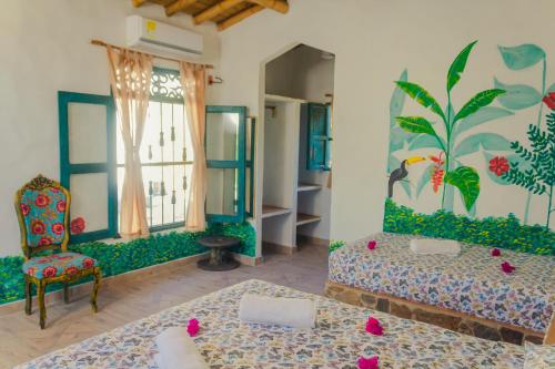 Eco-Hotel Chevere Beachにあるベッド