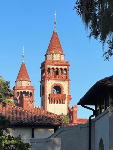 a building with two towers on top of a roof at Charming 4-Bedroom Family Haven in Saint Augustine