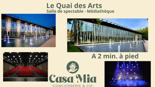a series of three pictures of a building with lights at Chez Manon - Le Cocon Zen in Rumilly