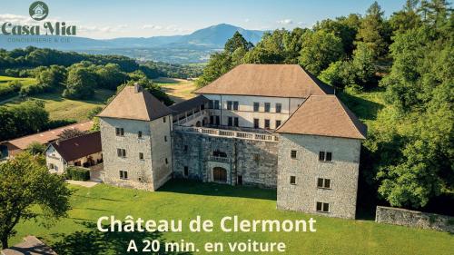 an aerial view of a large stone building with trees at Chez Manon - Le Cocon Zen in Rumilly