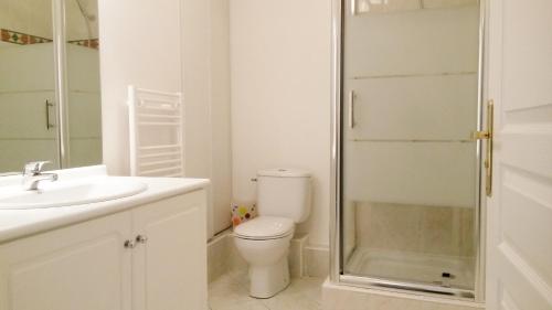 une salle de bain avec toilettes et douche en verre dans l'établissement Port Nicea Residence, à Nice