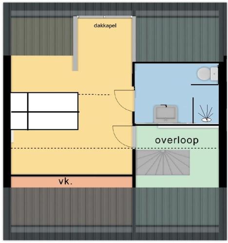 a floor plan of a small house with a refrigerator at Bed&Beach La Primavera in De Koog