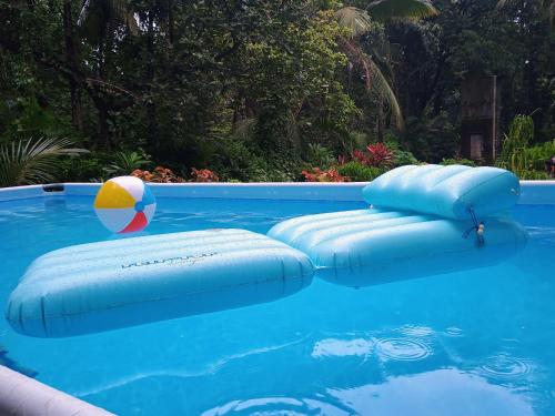 a swimming pool with two inflatable balls and a ball at Banyan House - luxurious 4 bedroom villa on one acre, near the beach in Nagaon