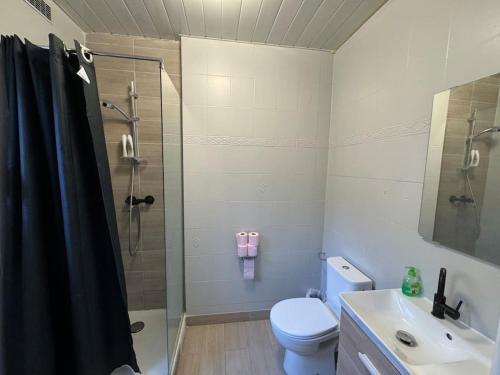 une salle de bain avec une douche, des toilettes et un lavabo dans l'établissement Nice Appartement Close Metro, à Saint-Denis